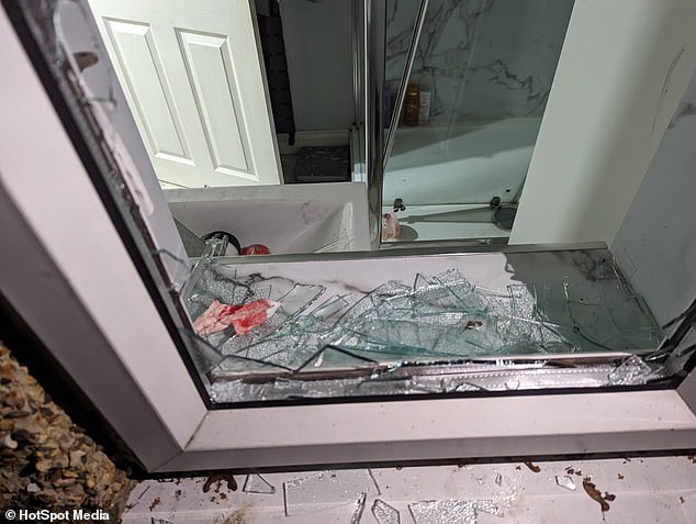 Pictured: Broken glass at Grace's house after Chads broke in. Her house was completely ransacked and she also arrived to 