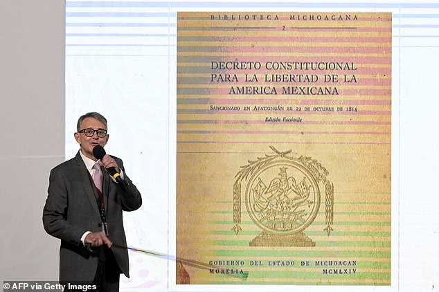 Mexican presidential adviser Alfonso Suarez del Real explains that the Gulf of Mexico was named via a constitutional decree during a press conference in Mexico City after Trump said he wanted to rename the Gulf of America