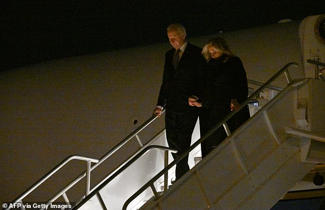 President Joe Biden (left) and first lady Jill Biden (right) arrive at Los Angeles International Airport on Monday evening for what was supposed to be an official visit. The president's schedule was largely canceled due to the terrible wildfires