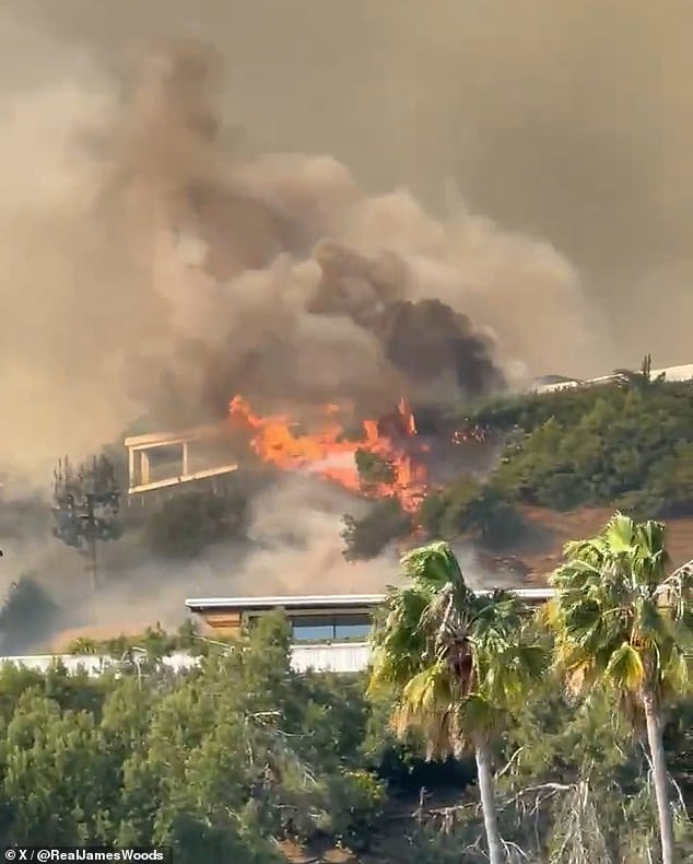 Actor James Woods shared images of a house two blocks from his property that was completely burned down.