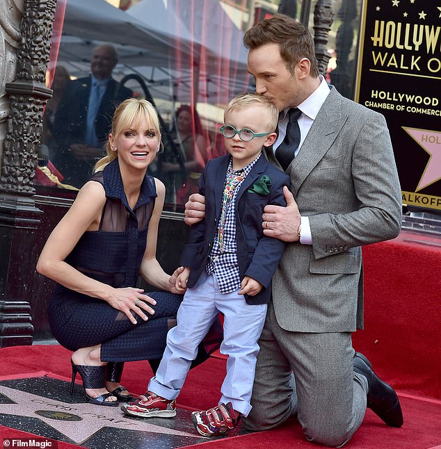 Faris with her ex Chris Pratt and son Jack Pratt on the Hollywood Walk of Fame in 2017 in Hollywood