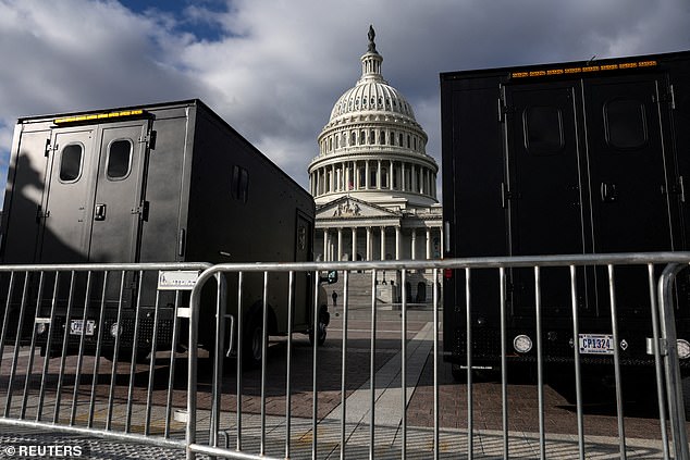 Police vehicles are parked outside the US Capitol in Washington, USA, January 2, 2025