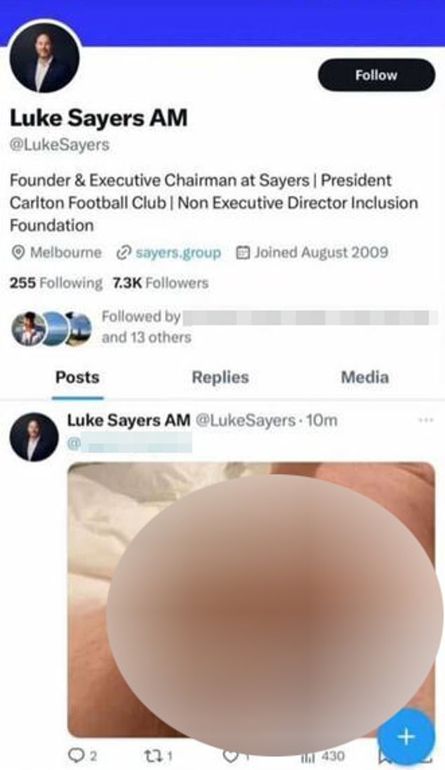 The offensive image posted on Mr Sayers' social media account