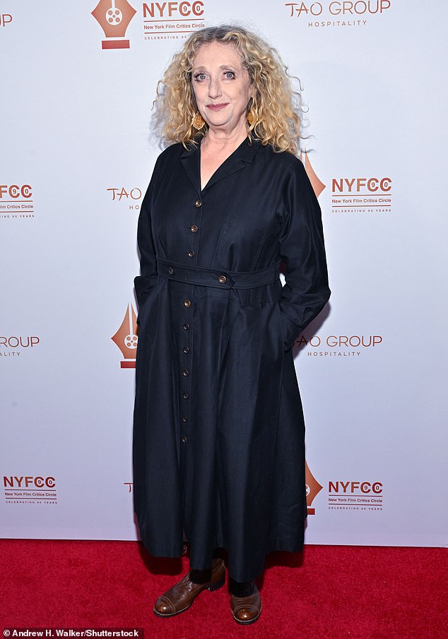 Carol Kane, 72, looked elegant in a black button-down dress paired with brown boots.