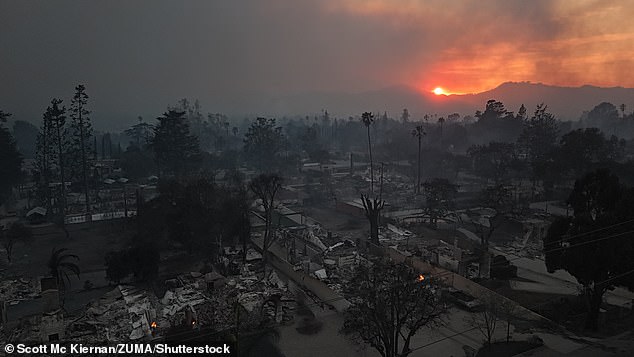 The City of Los Angeles has been hit by strong Santa Ana winds exceeding 100 mph in some areas, resulting in five wildfires that killed five people, destroyed more than 2,000 structures, and forced 100,000 residents to evacuate.