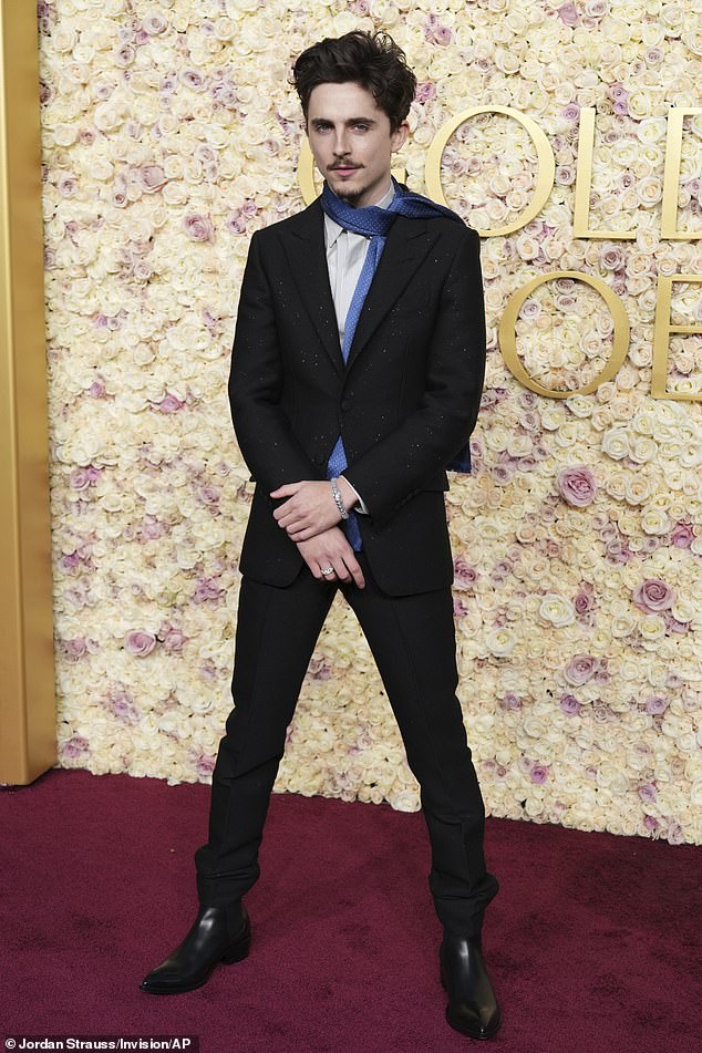 Timothee pictured on the red carpet at the 82nd Golden Globes on Sunday, January 5