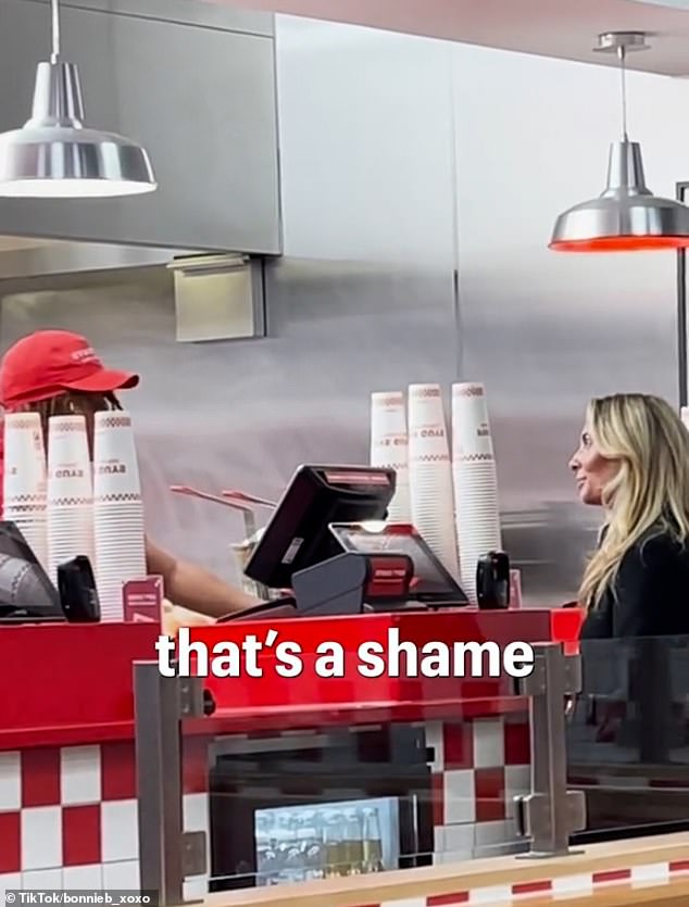 In the 30-second clip, the adult content creator approached a Five Guys cashier and asked if he was 