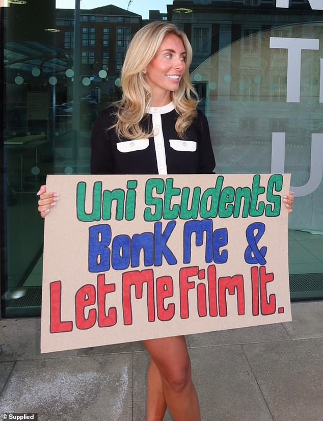 While at Nottingham Trent University, Bonie held up signs saying 'bang me and let me film it'