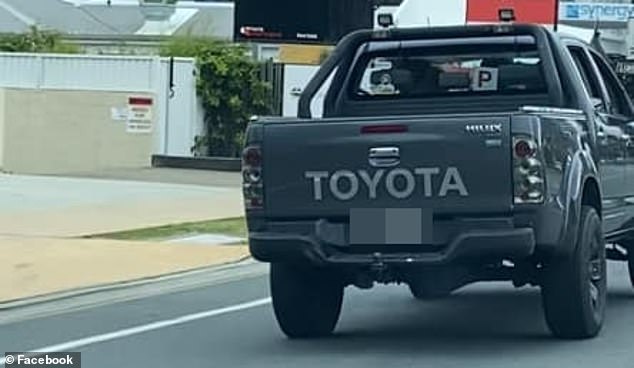 Two other teenagers were seen sitting in the back seat of the ute (pictured) and a red P plate was displayed in the rear window of the vehicle.