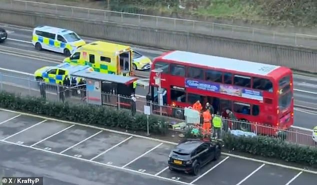 An image of the scene after Kelyan was stabbed to death on a bus in Woolwich.