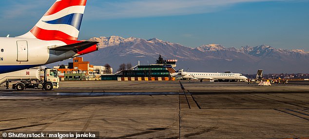 Turin airport, above, is the most turbulent in Europe