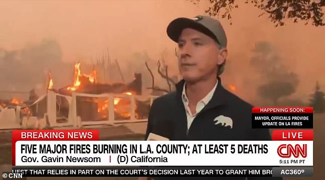 Gavin Newsom looks close to tears as he condemns Trump for blaming the LA wildfires