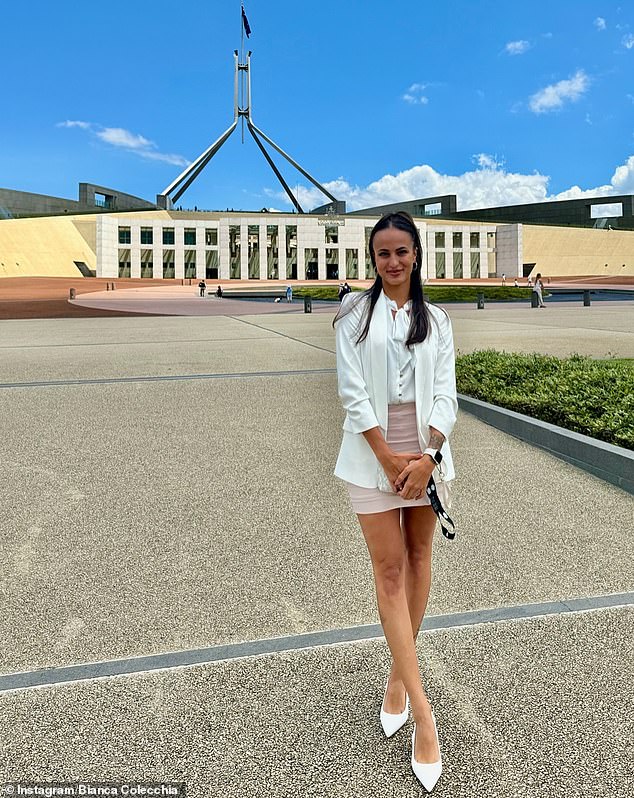 Ms Colecchia (pictured) secured a five-month internship with One Nation senator Malcolm Roberts in February last year, which led to her working at the heart of government.