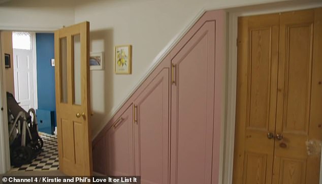 The couple added a new storage solution under the stairs, with space for coats and shoes.