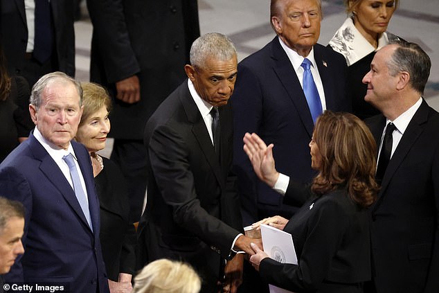 Vice President Kamala Harris later turned to address former President Barack Obama, while Second Gentleman Doug Emhoff acknowledged the Trumps