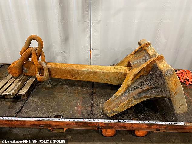 The anchor was allegedly used to cut a critically important cable at the bottom of the Baltic Sea.