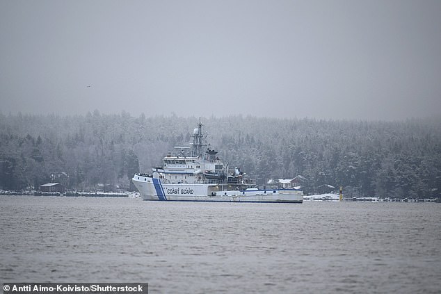 The Finnish Coast Guard vessel Uisko patrols near the oil tanker Eagle S (not pictured) anchored near the port of Kilpilahti in Porvoo, Gulf of Finland, January 9, 2025.