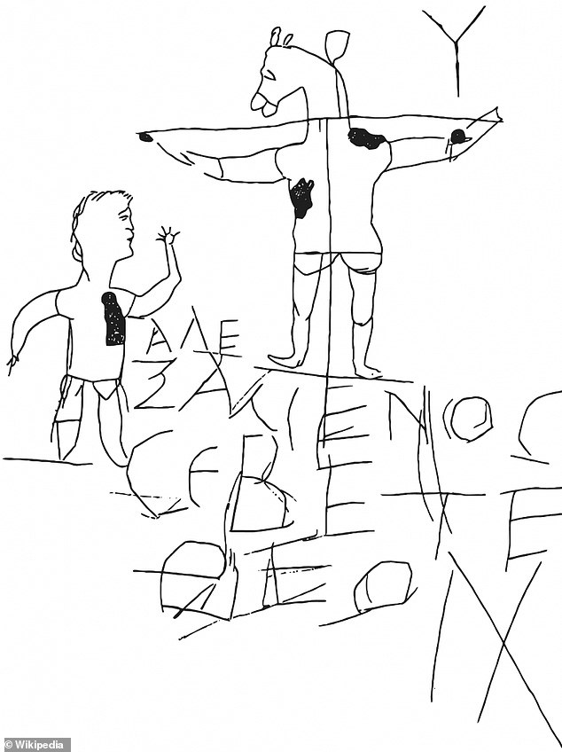 It depicts a man worshiping another donkey-headed man who is being crucified, which the expert said was graffiti mocking Jesus.