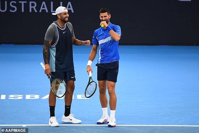 Djokovic (pictured playing doubles with Kyrgios at the Brisbane International) blamed the food he was served while in detention for leaving him with high levels of lead and mercury.