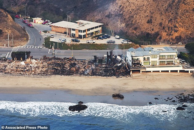 Beachfront properties are destroyed by the Palisades Fire, in this aerial view Thursday in Malibu.