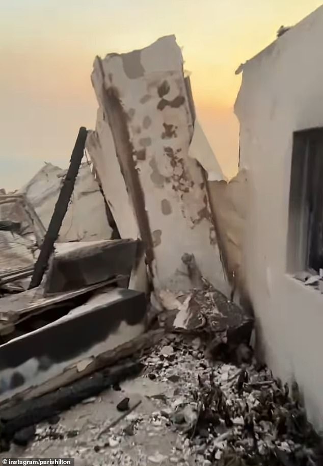 She filmed the clip while walking through the remains of the entrance that was still standing, but later revealed that the rest of the house had been reduced to a pile of rubble.