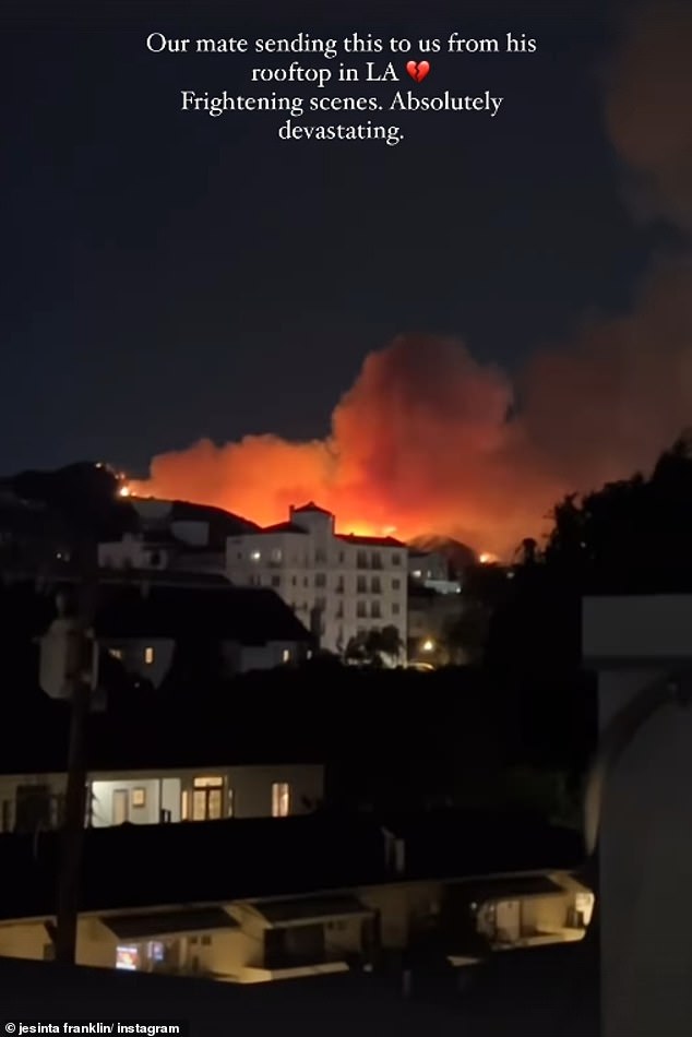 Jesinta also shared a short clip filmed by a friend who lives in Los Angeles. Taken from his rooftop, the terrifying clip showed the Los Angeles skyline engulfed in flames.