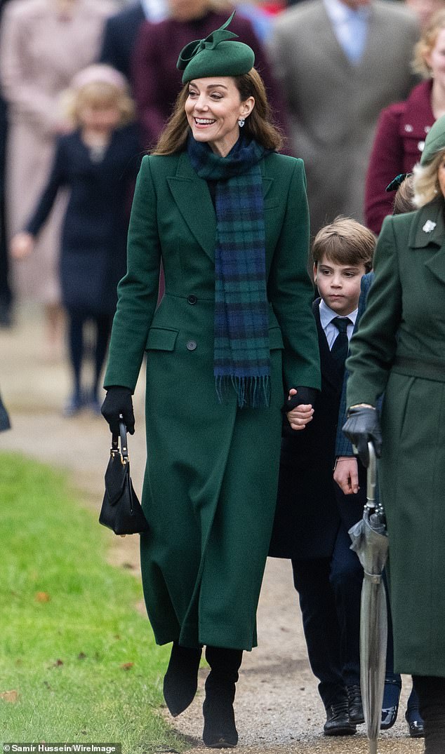 Prince William's deeply personal post came after Kate endured a difficult year following her cancer diagnosis. Kate is pictured attending Sandringham Church on Christmas Day.