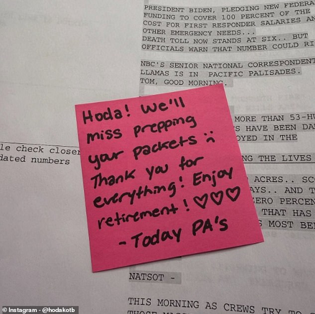 Before the airing of her final episode, Hoda shared a sweet message from the Today show's production assistants