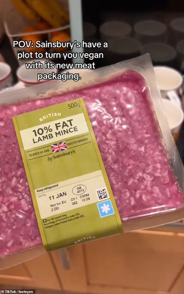 The man was shown holding the block of vacuum-packed British lamb mince.