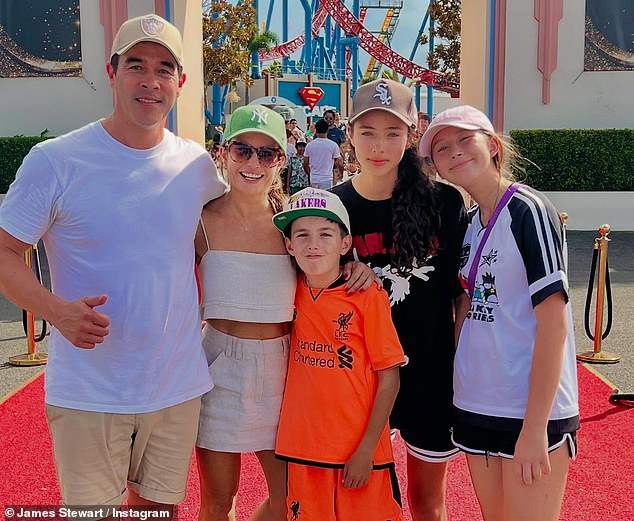 In the photos, the actors embrace James' daughter Scout, whom he shares with his ex Jessica Marais, and Ada's son Johnas, with her ex-partner Adam Rigby.