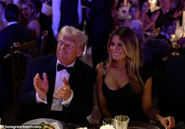 Melania Trump looked stunning as she rang in the New Year with her husband Donald Trump on Tuesday night in a low-cut black dress