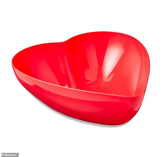 Walmart's Large Red Heart Bowl looks strikingly similar to the Dollar Tree product and retails for $1.98