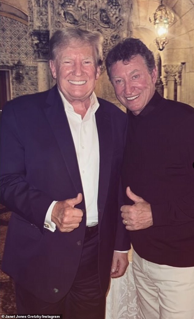 Gretzky's wife, Janet Jones, also posted an earlier photo of him with a smiling Donald Trump.