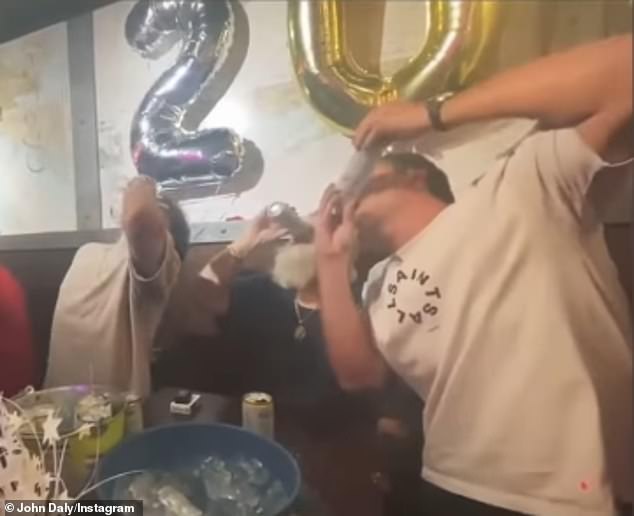 The 58-year-old, who has earned a cult following, enjoyed a boozy party on New Year's Eve