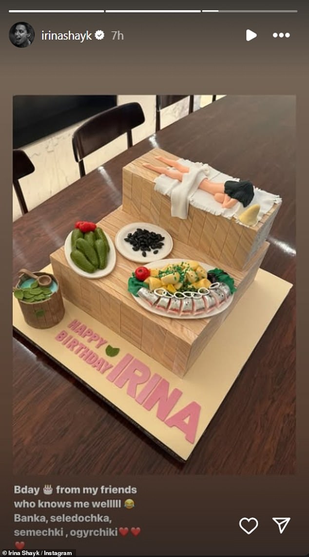 On her Instagram Story, she gave her fans a glimpse of her birthday cake, which featured a woman receiving a massage alongside plates of sushi, green peppers, and other culinary delights.