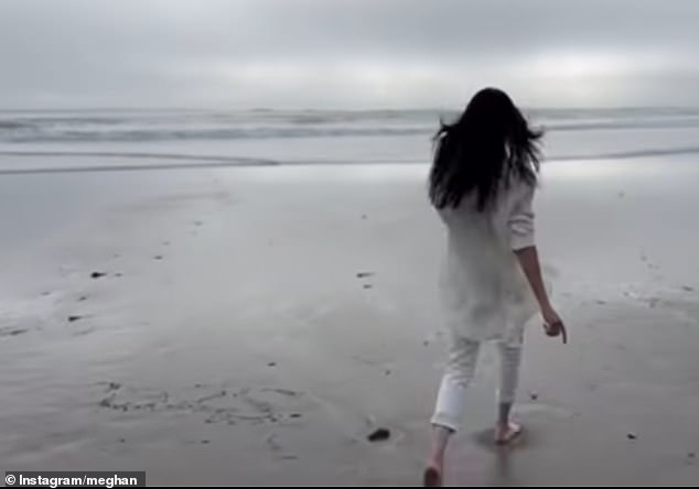 It comes after eagle-eyed fans discovered Meghan had previously filmed her first video, when they noticed another attempt to write 2025 in the sand (left).