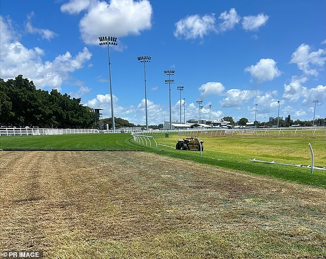 Work quickly began on the racetrack to repair the damaged part of the course (pictured)