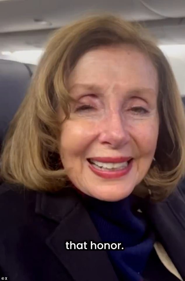 Former Speaker Nancy Pelosi posted a video saying she was heading back to Washington, D.C. for the new Congress that begins Friday after undergoing hip replacement surgery following a fall in Europe last month