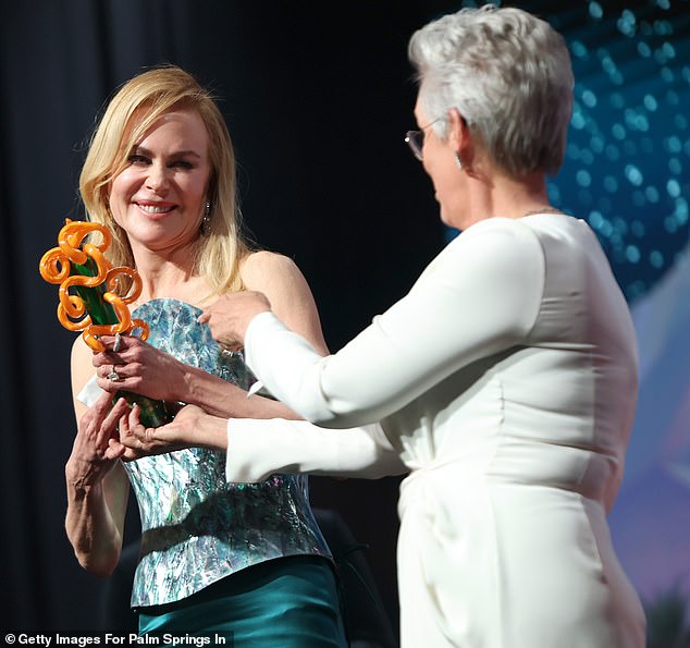 The actress, 57, spoke in an emotional speech while accepting the International Star Award from Jamie Lee Curtis.