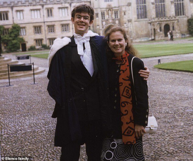 Mark Blanco is pictured with his mother Sheila on his graduation day at Cambridge in June 1997.