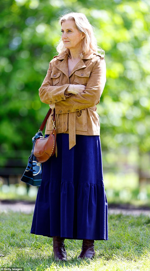 Sophie showed off her color-matching skills at the Royal Windsor Horse Show in May, when she wore her Aspiga 'Victoria' corduroy dress and Paige 'Tawni' jacket for the third time.