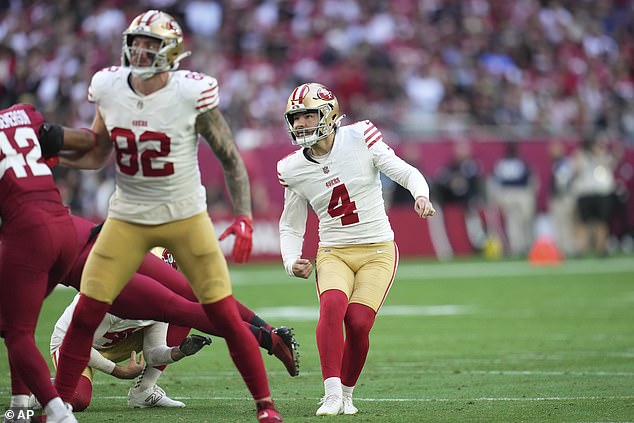 San Francisco kicker Jake Moody missed 10 of 34 field goal attempts for the 49ers this season