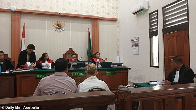 When White faced Denpasar District Court again on Tuesday, her lawyer Samuel Hanok read a statement on behalf of the single mother of two to a panel of judges (above).