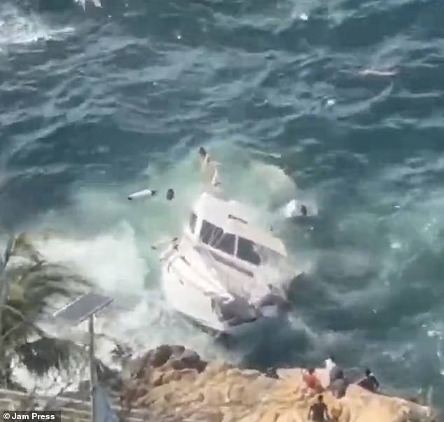 Pieces of the sunken yacht could be seen floating in the sea after the accident.