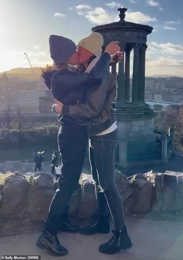 The couple, who met on TikTok in 2021, kissed after the double proposal in the Scottish capital