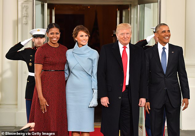 President Barack Obama (right) and first lady Michelle Obama (left) hosted Melania and Donald Trump (center) at the White House on inauguration morning after Trump attended a church service across the street at the historic yellow St. John's Episcopal Church